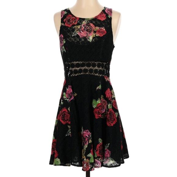 Free People Rose Size 4 Black Floral Mini Dress - Picture 2 of 13